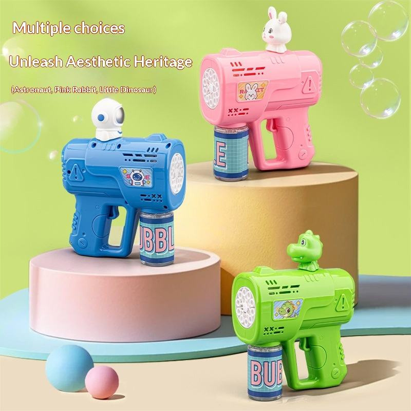 Máquina de Bolhas de Plástico Popular para Crianças, Cartoon, Totalmente Automática, Dispositivo de Sopro de Bolhas Gatling, Pistola de Bolhas Elétrica Portátil, Brinquedo por Atacado