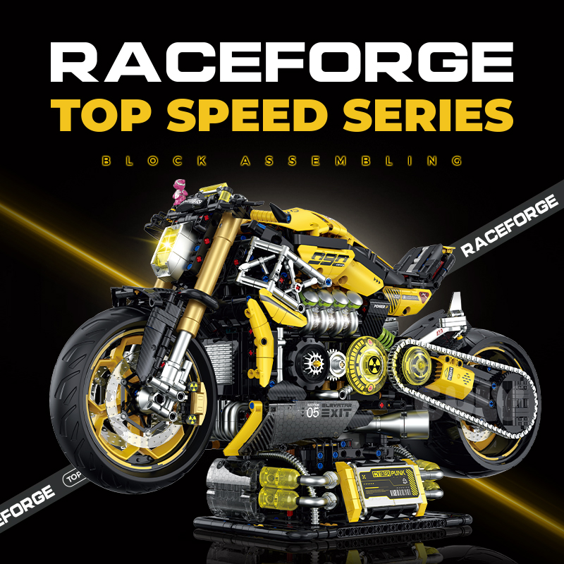 1: 5 Modelo de Blocos de Construção de Motocicleta Cyberpunk com 2.4G Controle Remoto, Luz LED, Suporte de Exibição Spray Grande, Brinquedo de Construção de Motocicleta de Corrida para Crianças