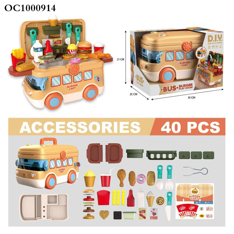 Ônibus de Desenho Animado Multifuncional de Plástico, Ônibus de Cozinha Móvel, Brinquedo de Fazer de Conta para Pré-escolares, Brinquedos de Fast Food para Crianças
