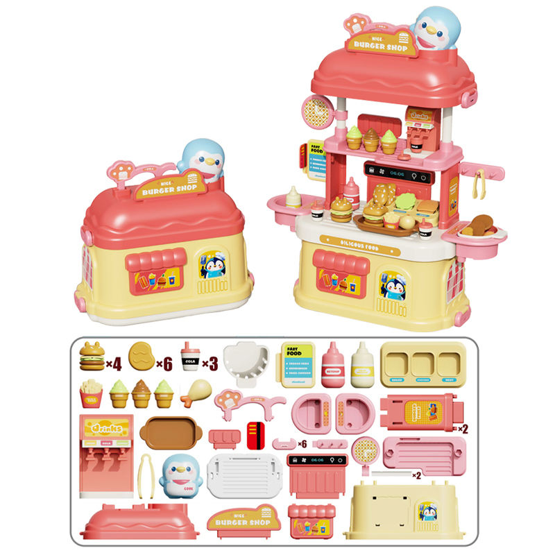 Brinquedo Atacado Crianças 2026 Crianças Novo Cozinha de Desenho Armazenamento de Comida Mesa Brinquedo Brincar de Fazer de Conta Cozinha de Pinguim Brinquedo de Armazenamento de Cozinha Plástico Conjunto de Casa de Brinquedo para Crianças