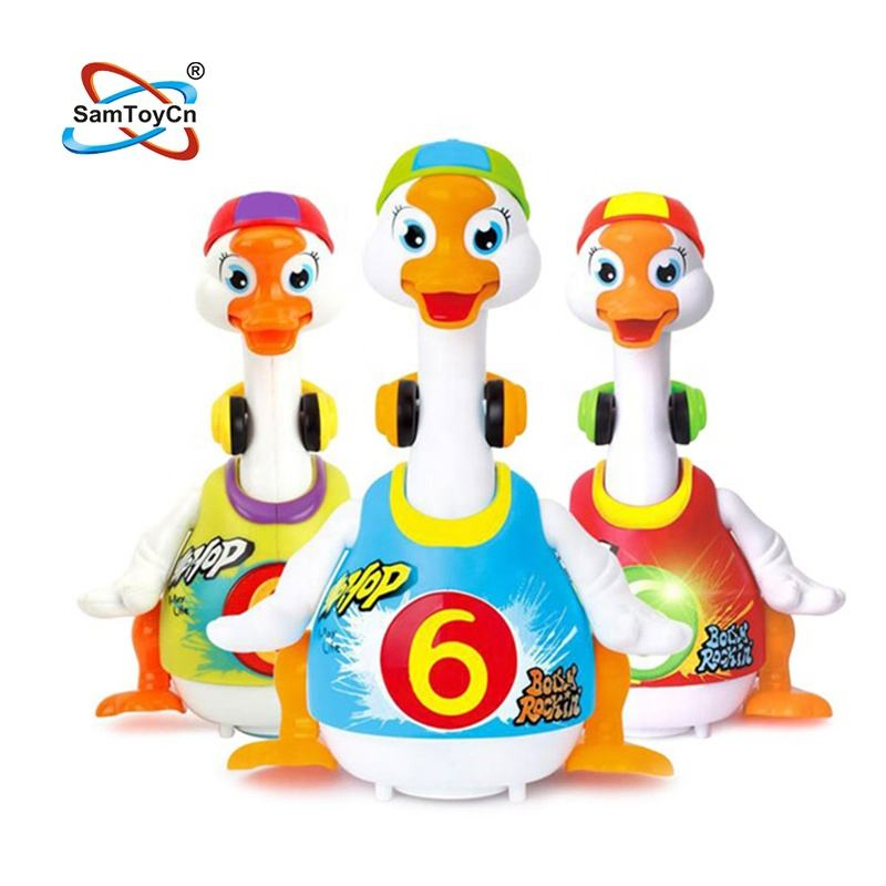 Brinquedo de animal dançante em forma de ganso elétrico, educativo, de plástico, com música, luz e que anda