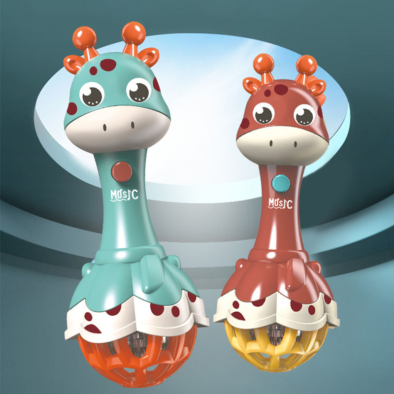 Brinde para recém-nascidos, lindo girafa com sininho, mordedor de plástico macio e ecológico, brinquedos de chocalho para bebês com luz e som