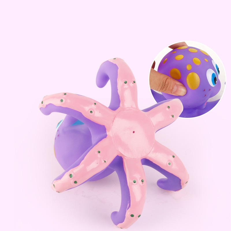 2022 Brinquedos de Banho Engraçados e Ecológicos Flutuantes em Cartoon para Bebês com 5 Anéis de Plástico Polvo Roxo para Crianças