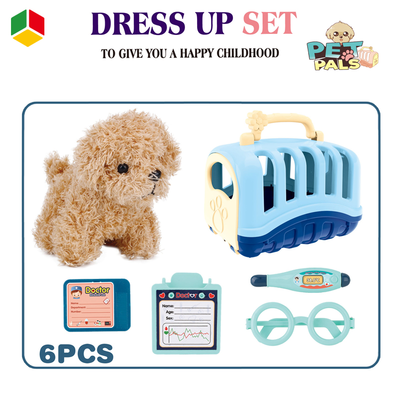 Brinquedo Educativo de Pretender Brincar para Crianças, Cesta de Mão Plástica Portátil 6PCS Conjunto de Brinquedos de Simulação de Papel de Doutor, Boneco de Cachorro de Pelúcia Fofo e Macio para Crianças