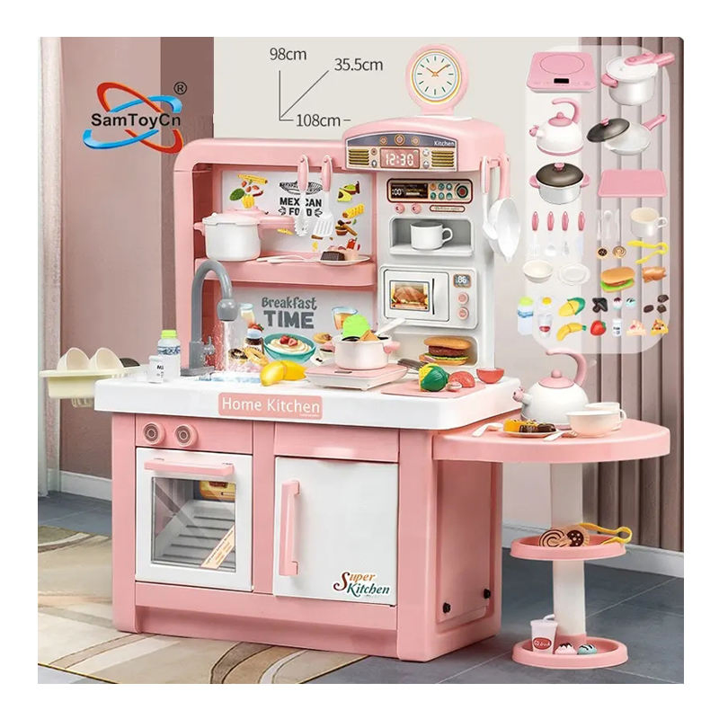 Atacado Crianças 100cm B/O Cozinha De Brinquedo Simulado Brincadeira De Faz De Conta Conjunto De Cozinha Para Pré-escolares Brinquedos De Cozinha Para Meninas Brinquedo Promocional Brinquedo De Plástico