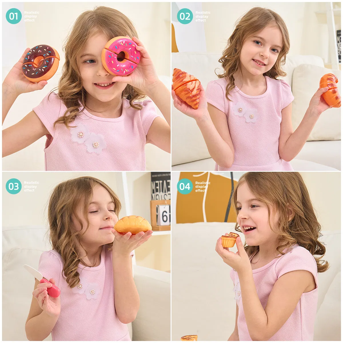 Brinquedos de Cozinha de Plástico Miniatura para Brincar de Fazer Comida Simulação de Alimentos para Crianças Embalagem de Bolo, Sobremesa e Pão DIY