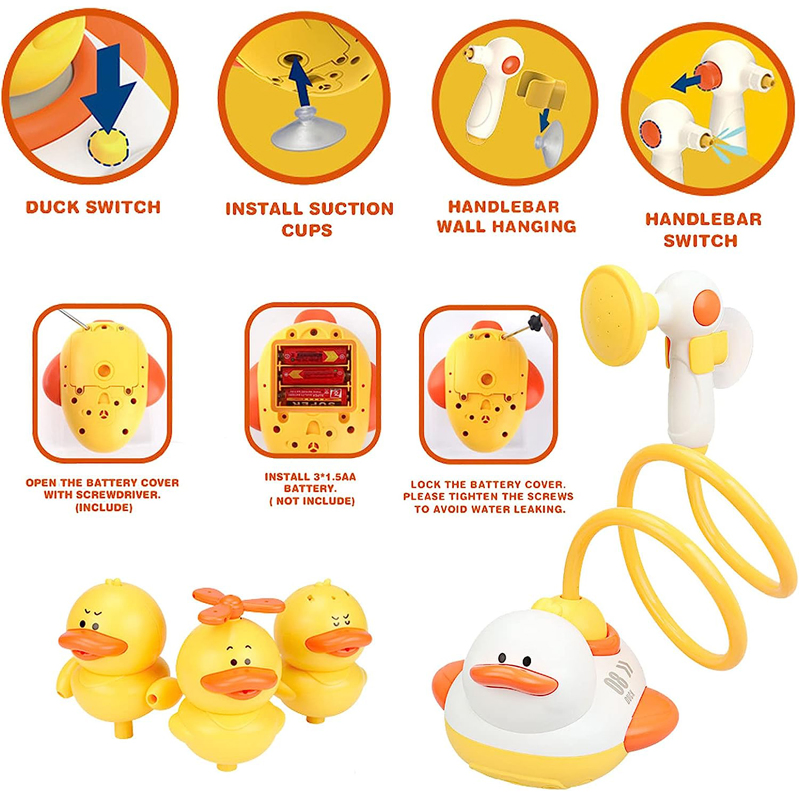 Brinquedo de banho flutuante elétrico em forma de pato, plástico à prova d'água, com spray para piscina e banheira