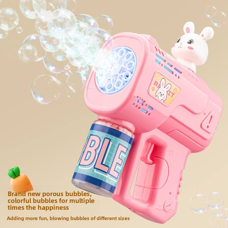 Máquina de Bolhas de Plástico Popular para Crianças, Cartoon, Totalmente Automática, Dispositivo de Sopro de Bolhas Gatling, Pistola de Bolhas Elétrica Portátil, Brinquedo por Atacado