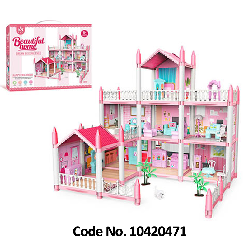 Brinquedo de princesa para meninas, acessórios de móveis, montagem DIY, kit de casa de bonecas de plástico dos sonhos em rosa para meninas