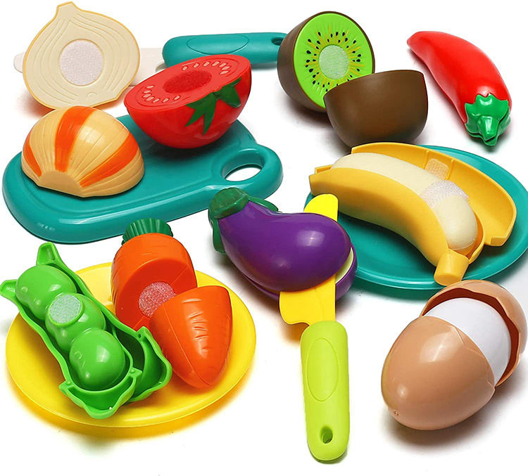 Conjunto de Frutas e Legumes da Cozinha para Brincar, Brinquedos de Frutas Cortadas em Plástico, Legumes para Cortar, Música para Meninos e Meninas, Unissex