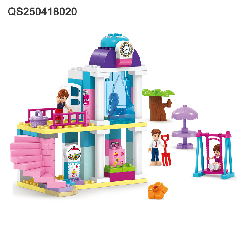 Conjunto de Blocos de Construção de Casa de Madeira DIY QS Brinquedos para Crianças Presente de Promoção Montar Brinquedos de Plástico 58 PCS Conjunto