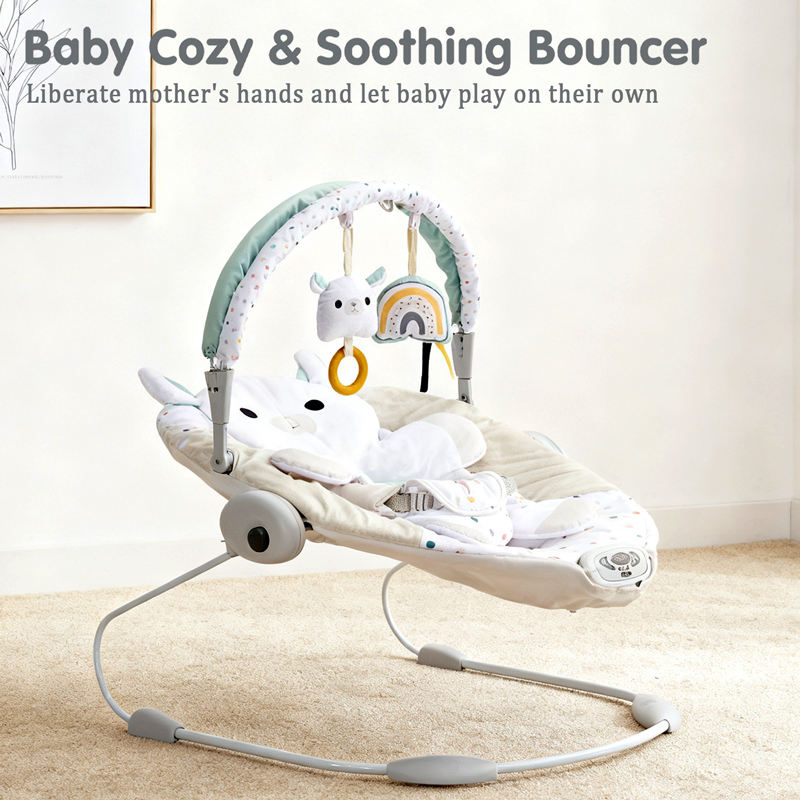 Cadeira de Balanço Eletrônica Ovelha Branca DOT com Música e Brinquedos Sensoriais, Dobrável para Uso Interno e Externo, Cadeira de Balanço para Bebês Recém-Nascidos