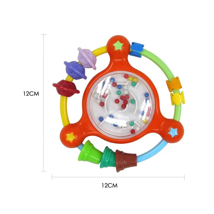 Brinquedos de chocalho coloridos para bebês feitos de plástico ecológico com sons e contas em forma de labirinto