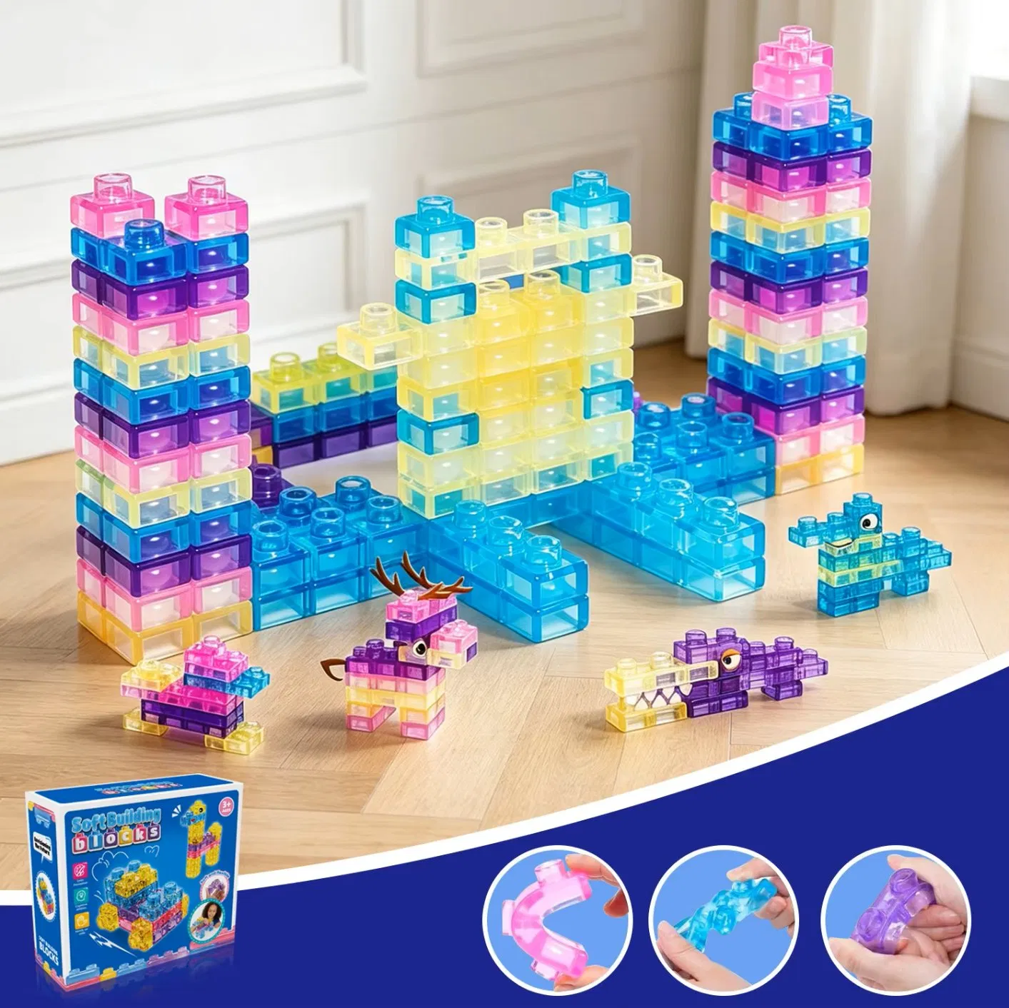 Brinquedo de Construção de Gelatina 40-Piece Macio e Plástico Educacional com Animais e Tema da Natureza por OEM