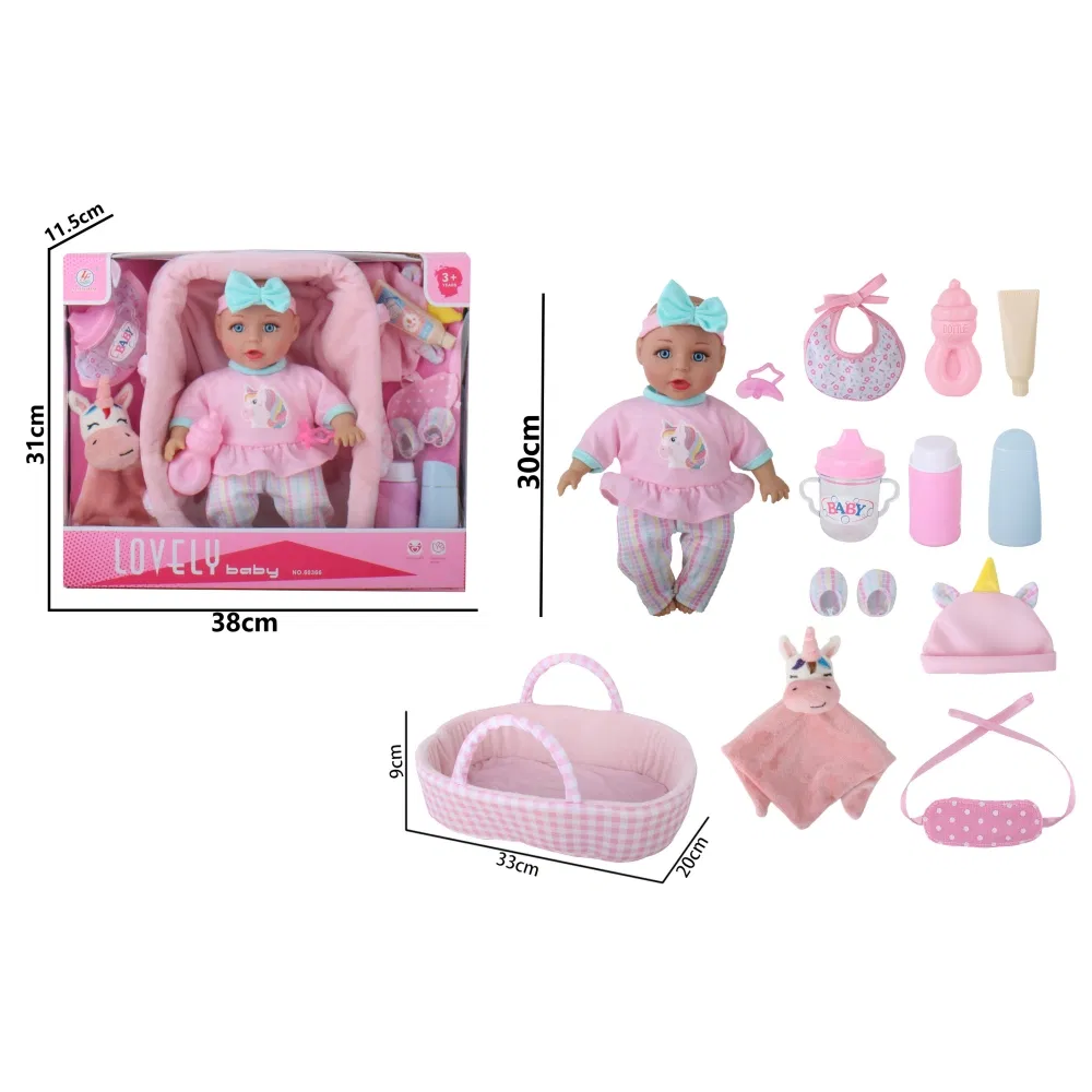 12-Inch Carrinho de Plástico com Janela e Pés Almofadados para Preencher com Enchimento de Boneca Bebê