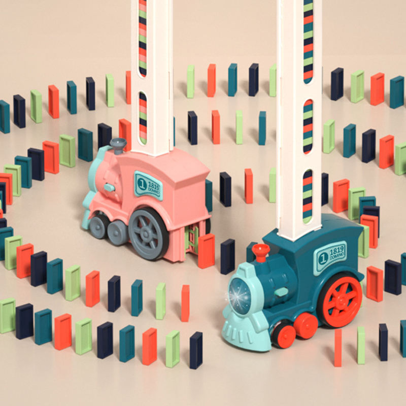 2023 Conjunto de Dominó 60PCS Brinquedo de Dominó Automático para Crianças Usando Plástico Construção Brinquedo Educativo