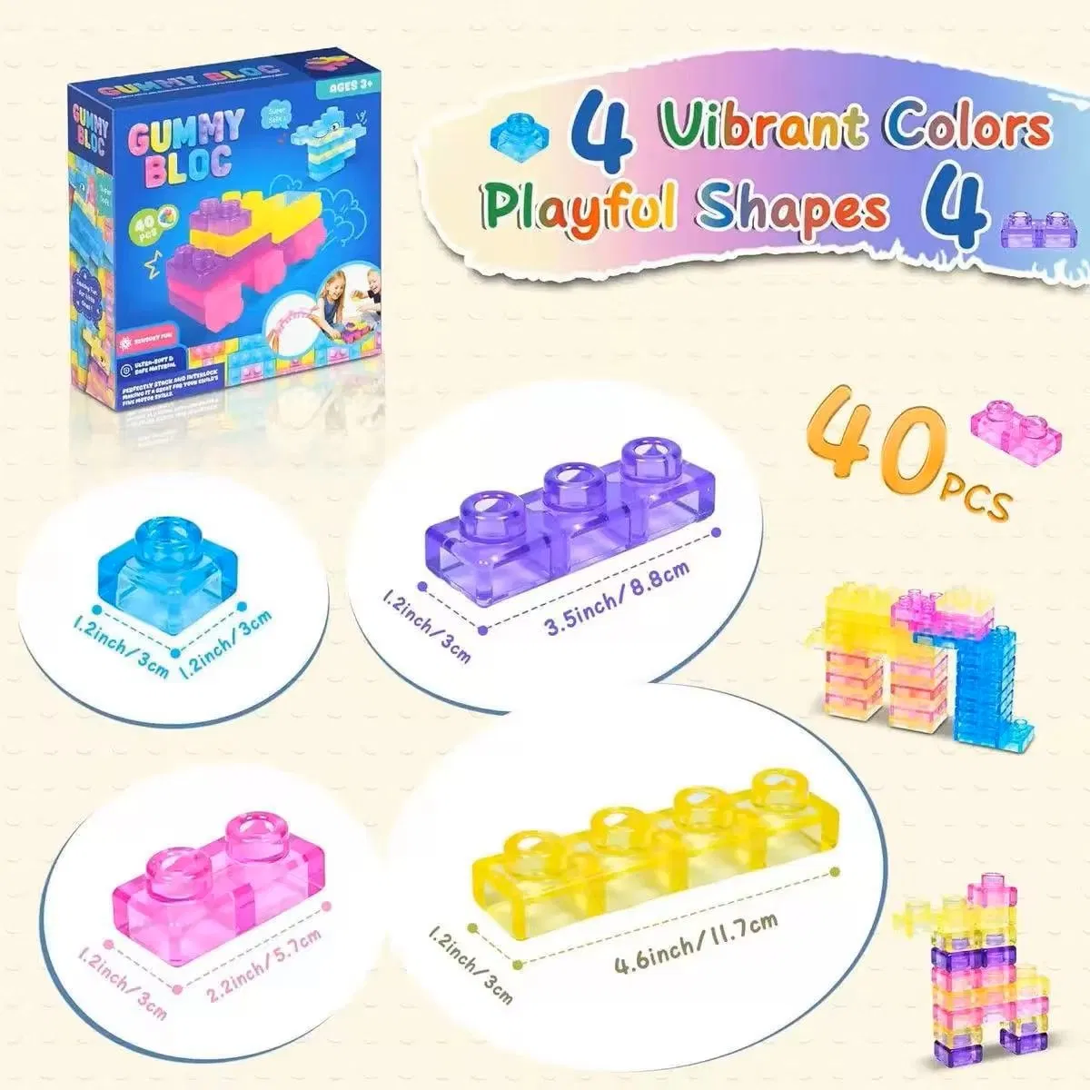 Brinquedo de Construção de Gelatina 40-Piece Macio e Plástico Educacional com Animais e Tema da Natureza por OEM