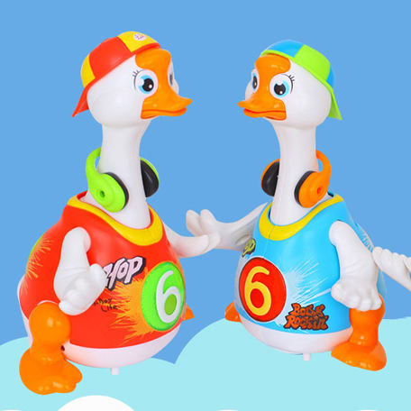 Brinquedo de animal dançante em forma de ganso elétrico, educativo, de plástico, com música, luz e que anda