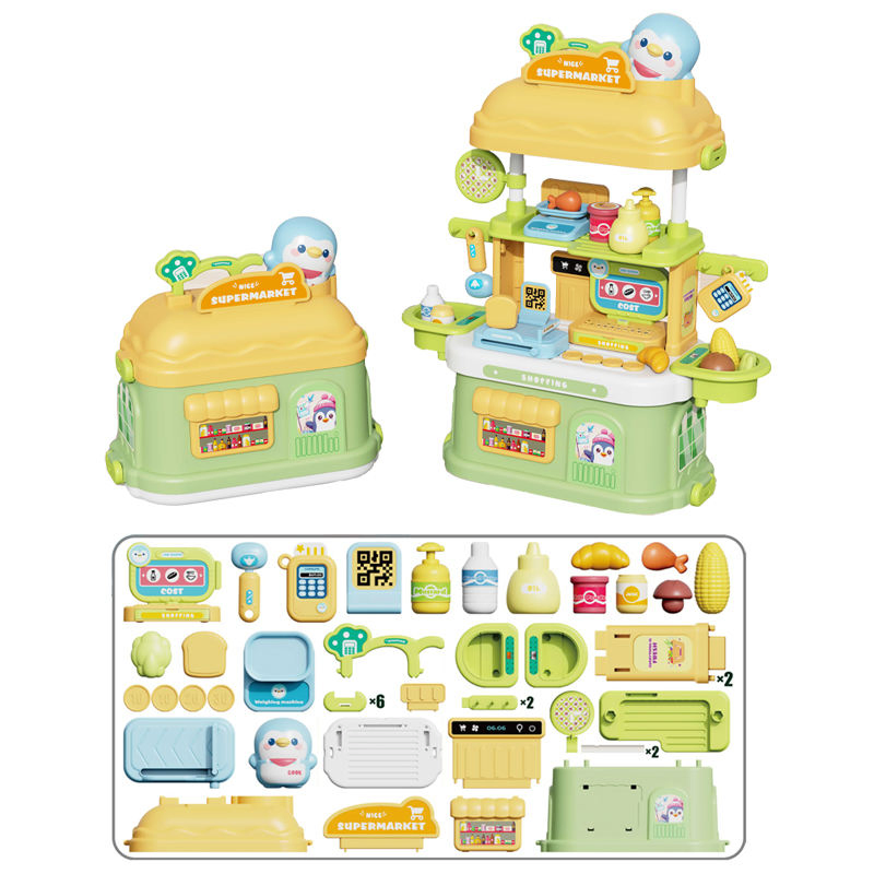 Brinquedo Atacado Crianças 2026 Crianças Novo Cozinha de Desenho Armazenamento de Comida Mesa Brinquedo Brincar de Fazer de Conta Cozinha de Pinguim Brinquedo de Armazenamento de Cozinha Plástico Conjunto de Casa de Brinquedo para Crianças