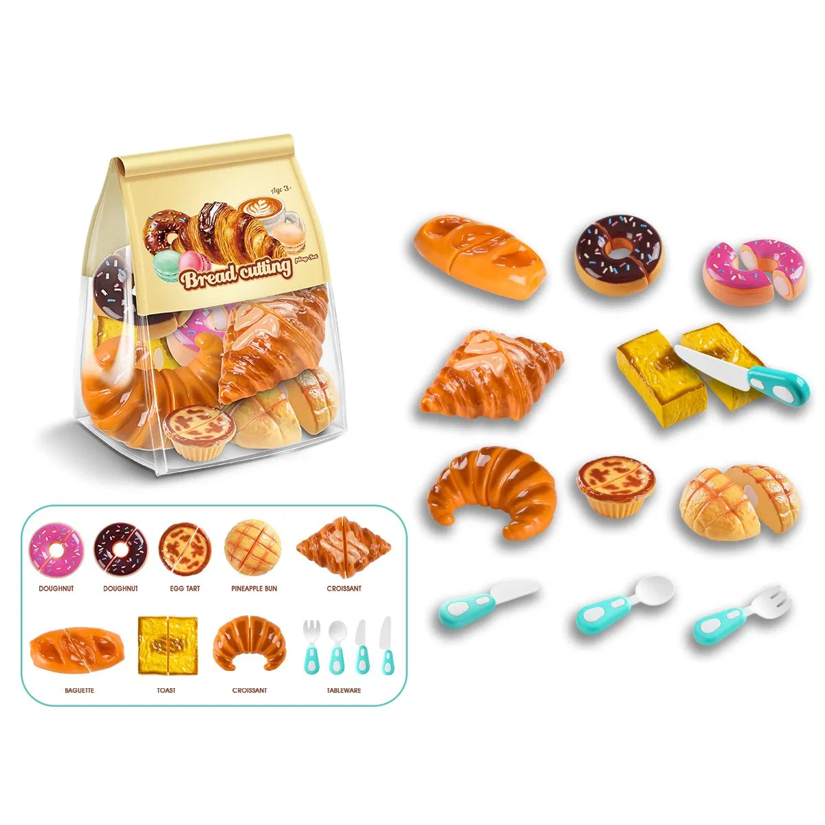 Brinquedos de Cozinha de Plástico Miniatura para Brincar de Fazer Comida Simulação de Alimentos para Crianças Embalagem de Bolo, Sobremesa e Pão DIY