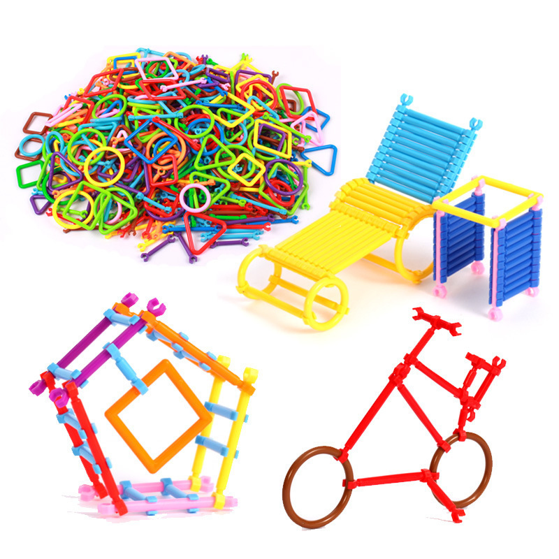 Brinquedos de Construção de Palha com 300PCS Blocos de Construção Educacionais de Plástico Interligados para Engenharia