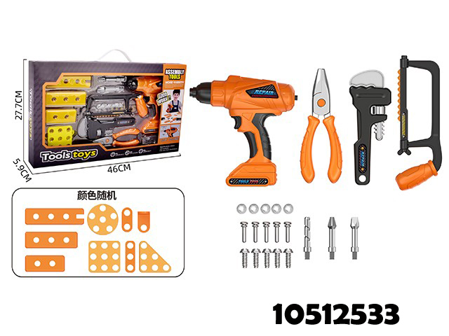 38PCS Conjunto de Ferramentas de Plástico com Caixa de Ferramentas &amp; Furadeira Eletrônica de Brinquedo, Kits de Construção de Faz de Conta para Crianças a Partir de 3-5 Anos, Brinquedos para Meninos Pequenos (10512539)