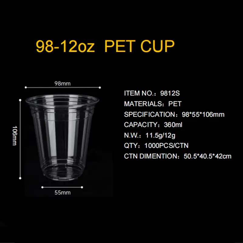 China Suppliers Factory Personalized PET Cold Drink Cups with High Transparency for Printing and Aesthetic Appeal