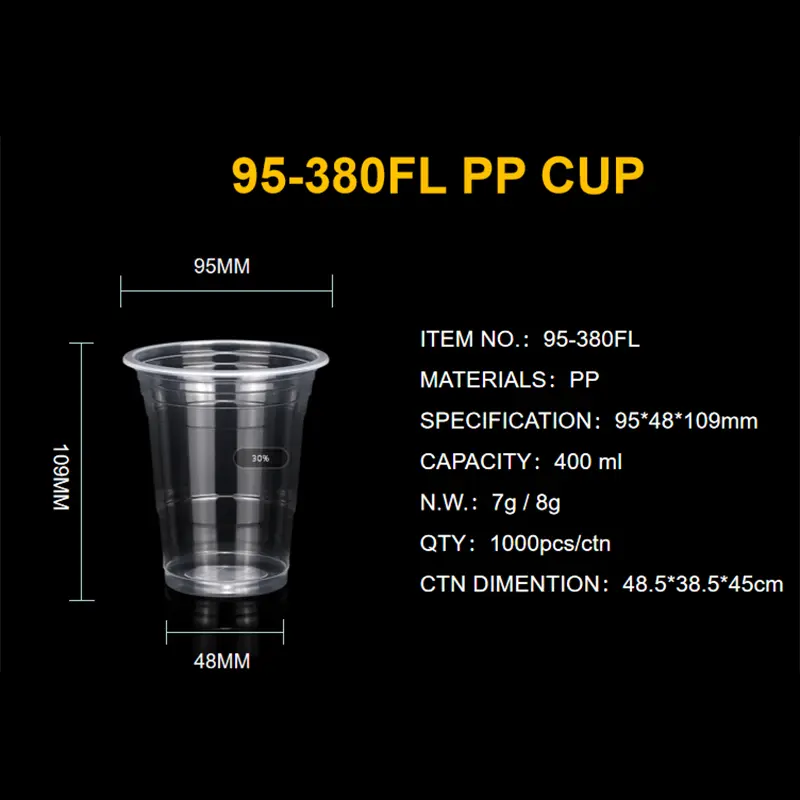 Custom PP95-380 flat-bottomed thermoformed cup, heat-resistant and printable Factories, Factory