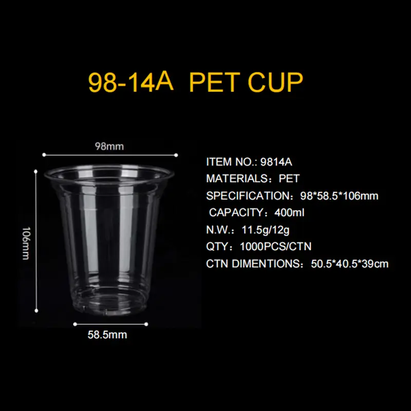 Custom 9814AOZ PET plastics Cold drink cups can be printed and customized Supplier, Suppliers