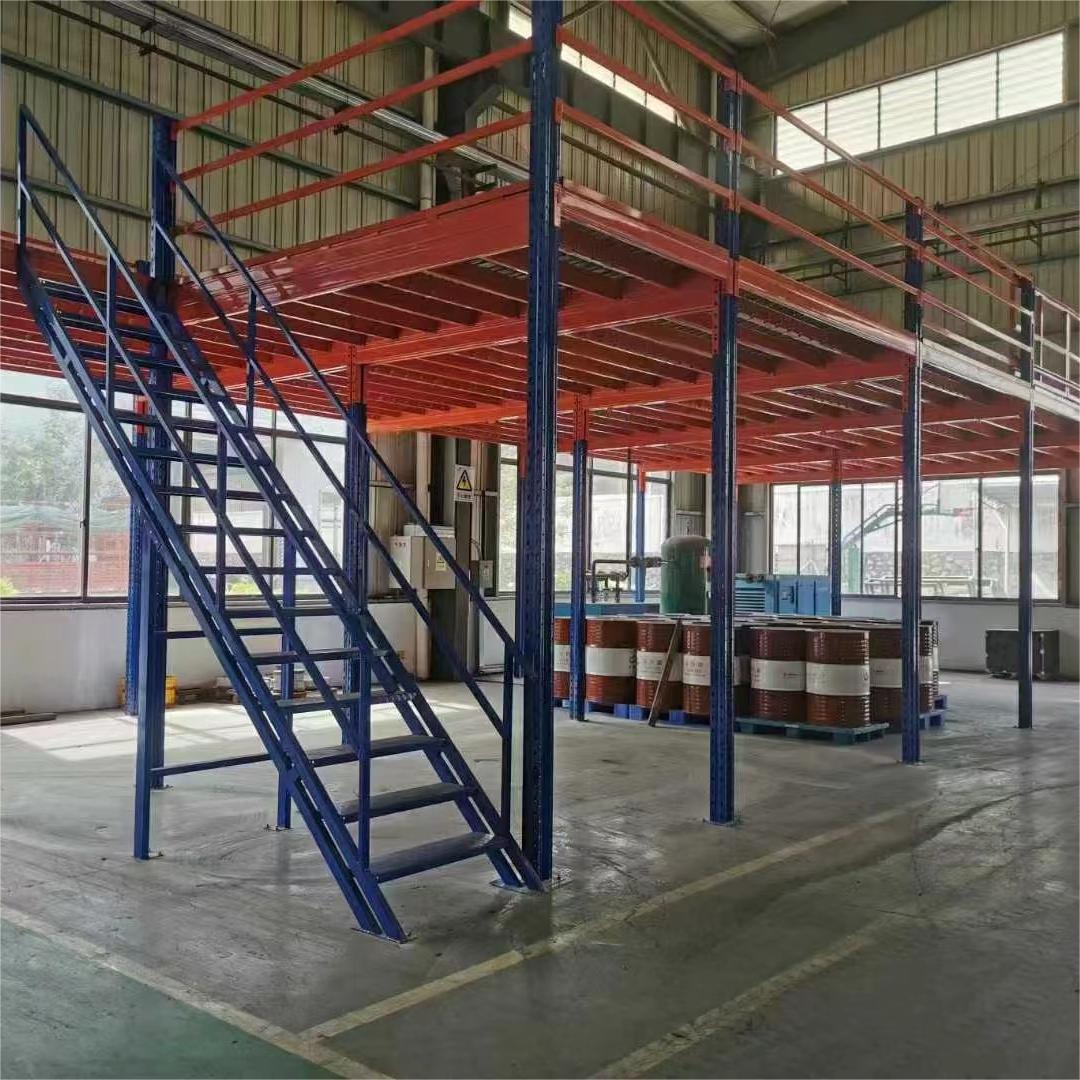 Industrial Metal Attic Storage Racks Mezzanine Floor Shelving with Staircase Steel Platform Flooring for Warehouse Racking