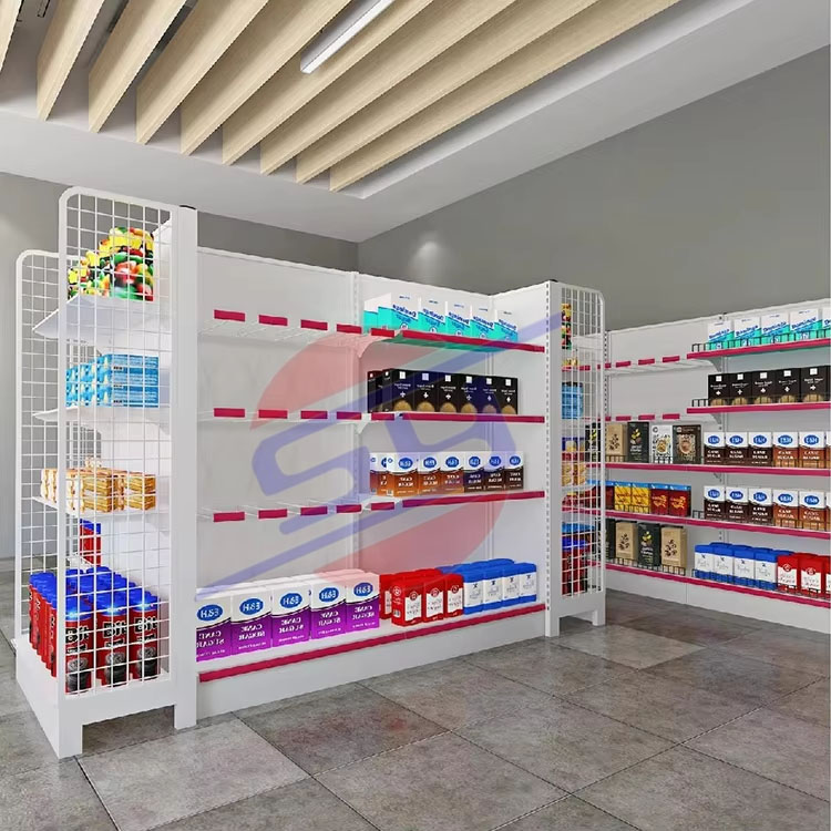 Supermarket Grocery Shelf Light Duty Load Capacity Convenience Retail Store Shopping Gondola Display Rack Made Durable Metallic