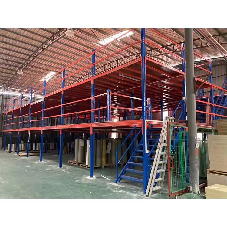 Heavy Duty Steel Mezzanine Floor Racking System with Staircase Platform for Warehouse Storage and Space Optimization