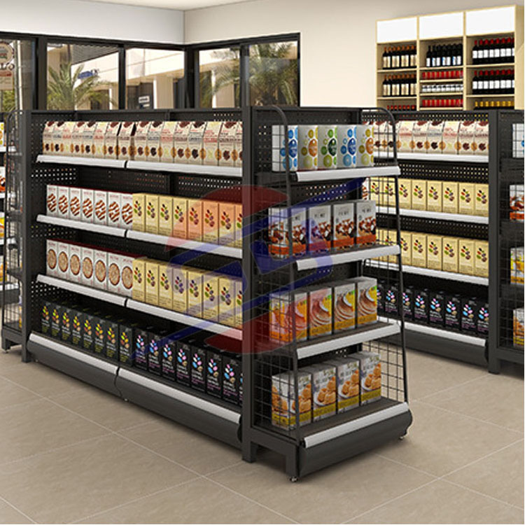 Best Selling Modern Steel Metal Display Rack Heavy-Duty Double-Sided Iron Shelves for Grocery Supermarket Light Duty Style