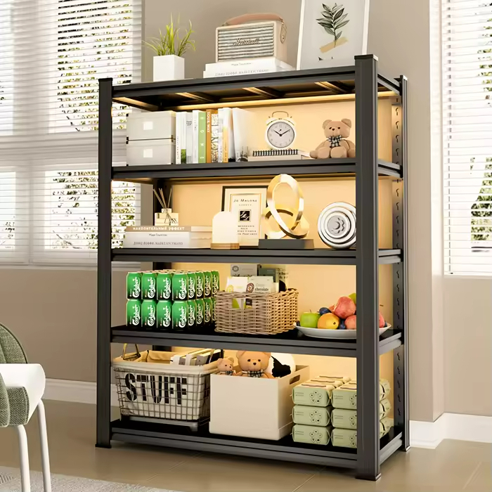 Adjustable 5-Layer Steel Garage Racking System with Powder Coated Finish Foldable Design Durable Storage Shelves Mezzanine Racks