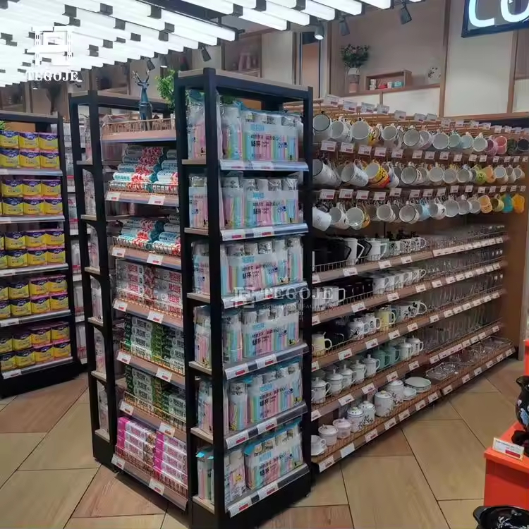 Factory Direct Supermarket Shelves Senior Double-sided Warehouse Display Racks Sturdy and Durable Wooden Display Racks Shop Use