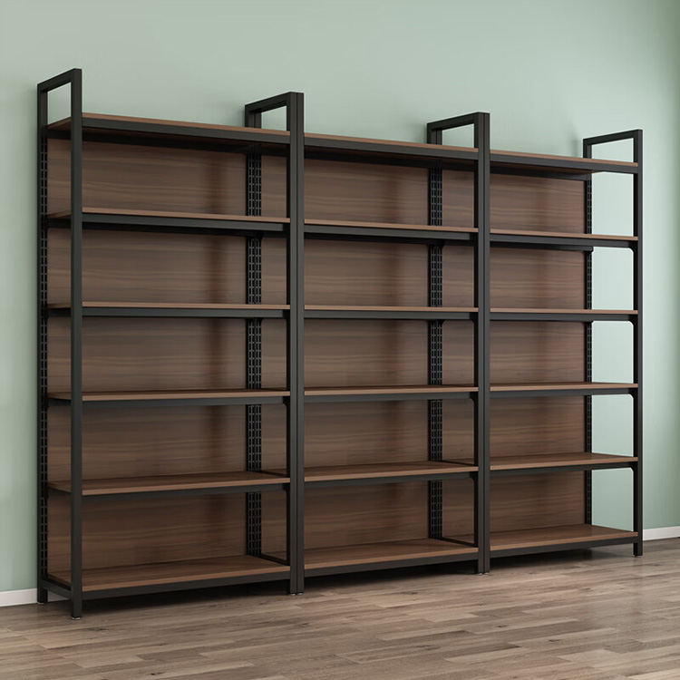 High Quality Supermarket Display Shelf Solid Retail Metal Rack for Steel Store Light Duty Wooden Shelf for Supermarkets Retail