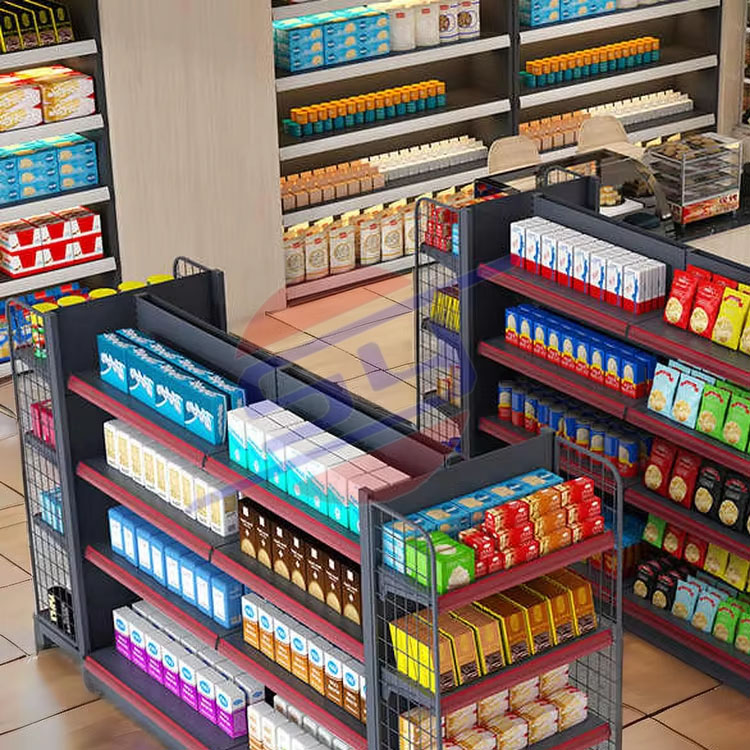 Best Selling Modern Steel Metal Display Rack Heavy-Duty Double-Sided Iron Shelves for Grocery Supermarket Light Duty Style