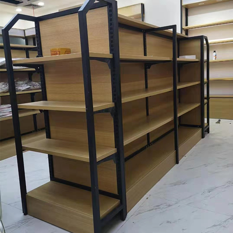 Steel-Wood Combined Frame Metal Shelf for Supermarket General Store Stationery Store With Light-Equipped Option