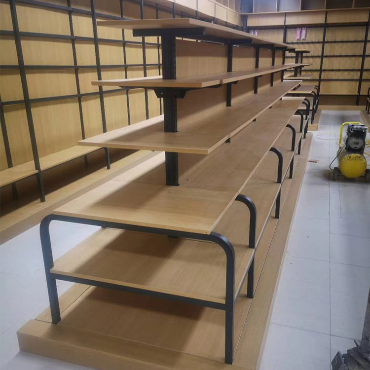 Steel-Wood Combined Frame Metal Shelf for Supermarket General Store Stationery Store With Light-Equipped Option