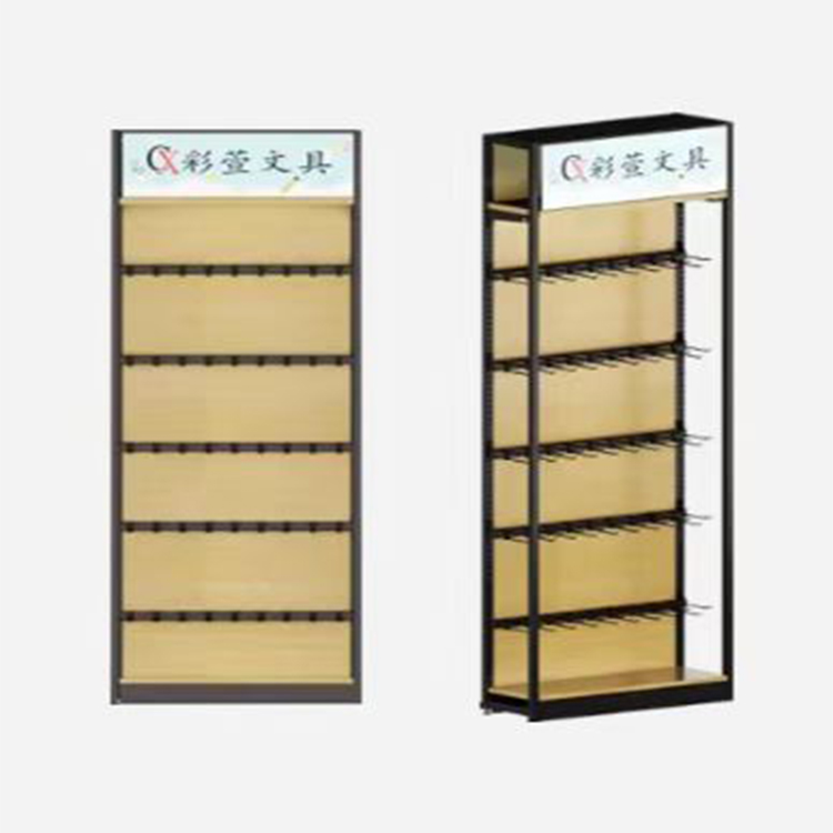 Steel-Wood Combined Frame Metal Shelf for Supermarket General Store Stationery Store With Light-Equipped Option
