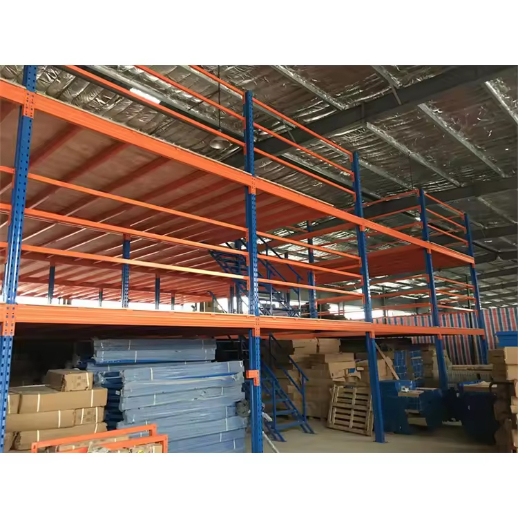 Heavy Duty Steel Mezzanine Floor Racking System with Staircase Platform for Warehouse Storage and Space Optimization