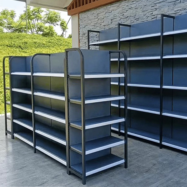 Sanyang Double Sided Metal Supermarket Display Racks Light & Heavy Duty Shelves for Store Use Material Free 3D Design