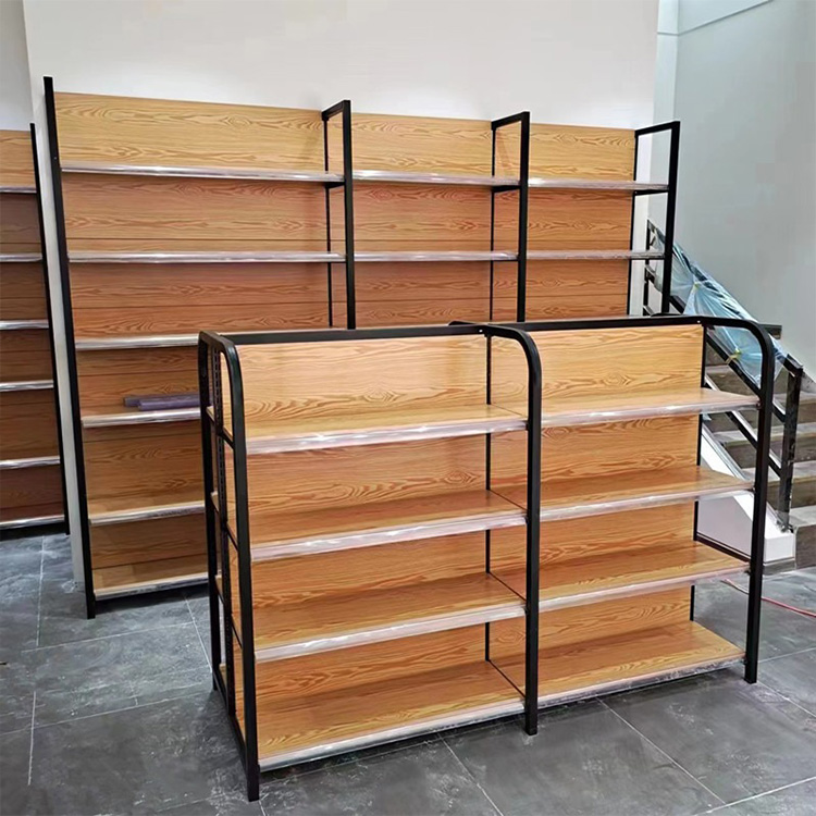Single / Double-sided Supermarket Shelves Modern Iron Convenience Store Shelves Grocery Metal Supermarket Stacking Display Racks