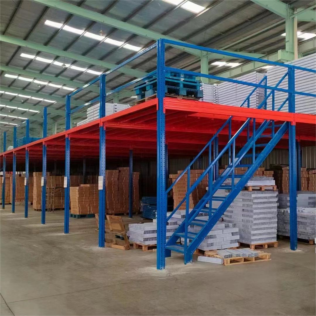 Industrial Metal Attic Storage Racks Mezzanine Floor Shelving with Staircase Steel Platform Flooring for Warehouse Racking