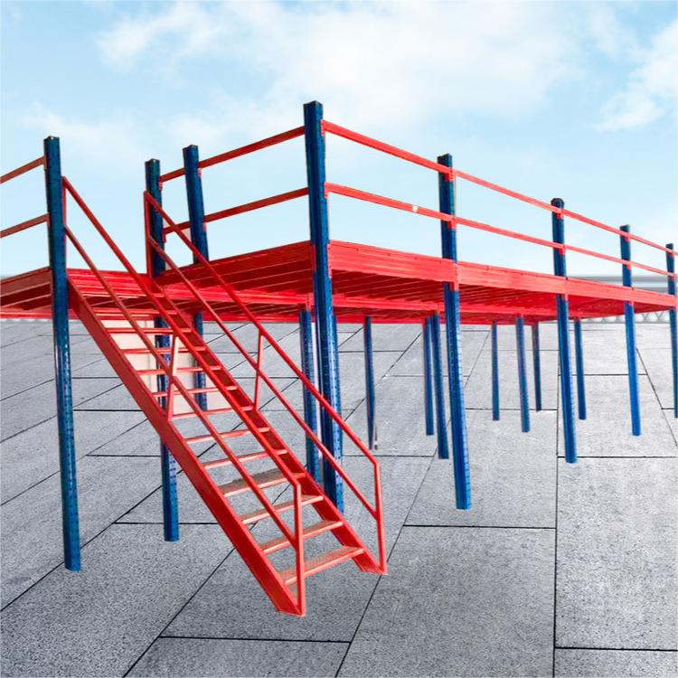 Industrial Metal Attic Storage Racks Mezzanine Floor Shelving with Staircase Steel Platform Flooring for Warehouse Racking