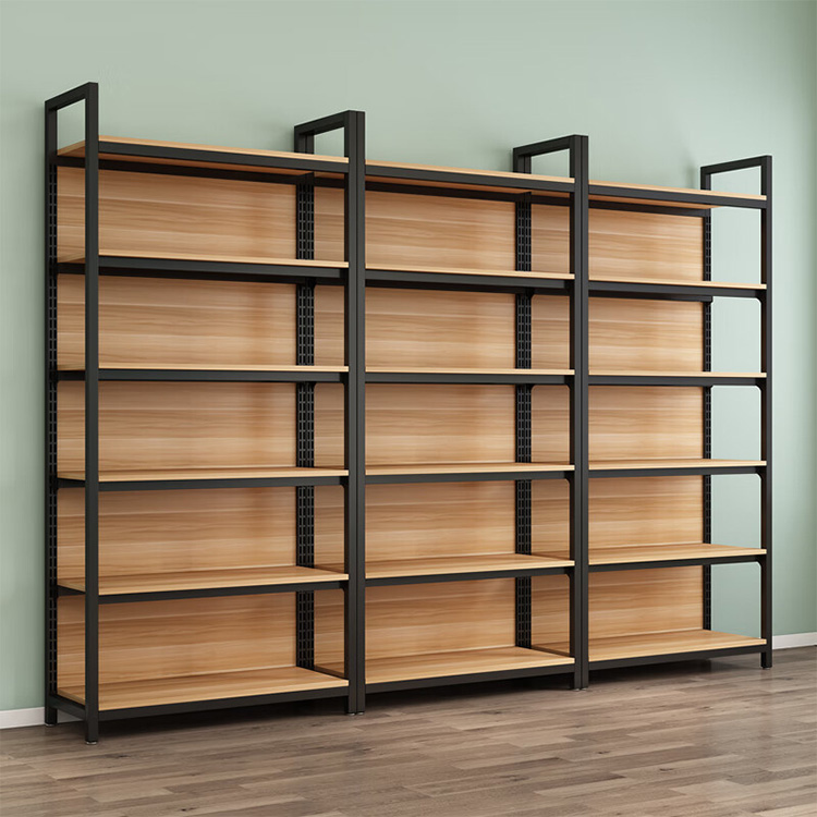 High Quality Supermarket Display Shelf Solid Retail Metal Rack for Steel Store Light Duty Wooden Shelf for Supermarkets Retail