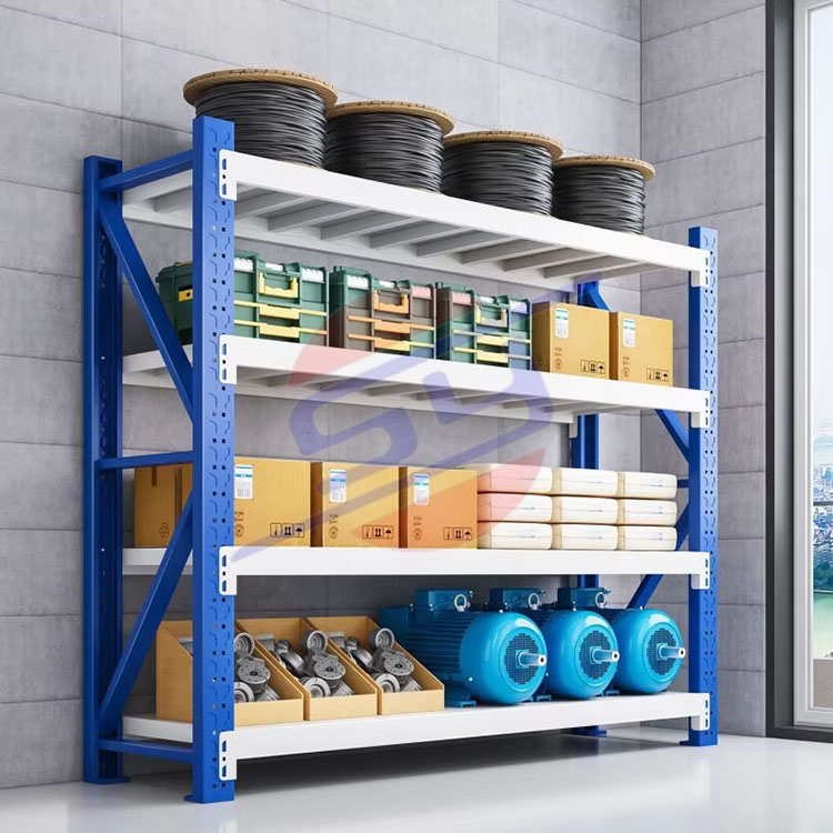 4-Tier Adjustable Light Metal Racking System Multifunctional Storage and Light Duty Load Capacity Steel Warehouse Rack
