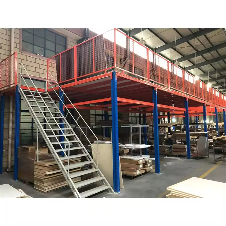 Heavy Duty Steel Mezzanine Floor Racking System with Staircase Platform for Warehouse Storage and Space Optimization
