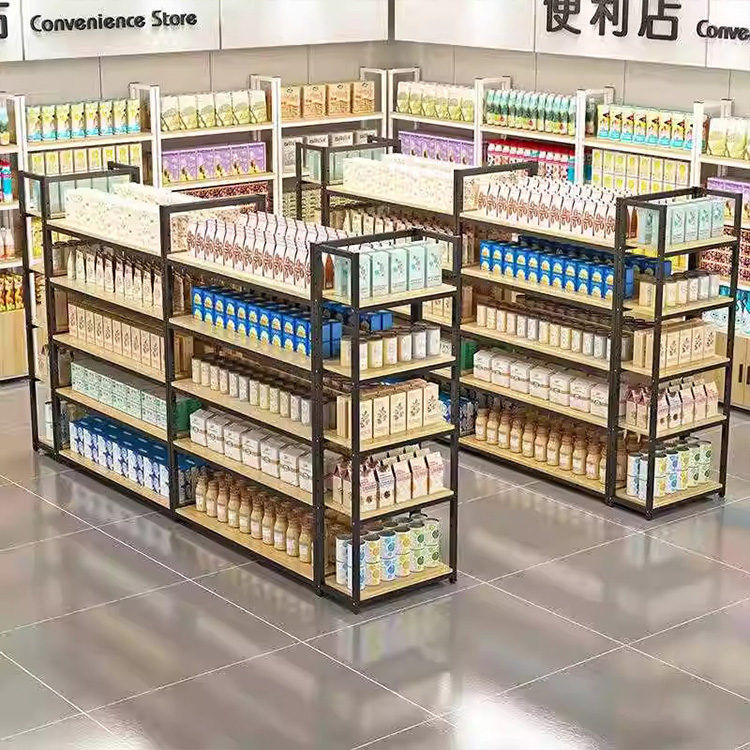Customized Supermarket Racking Snack Display Wooden Metal Supermarket Spice Shelf Display Racks Pharmacy Products Racks