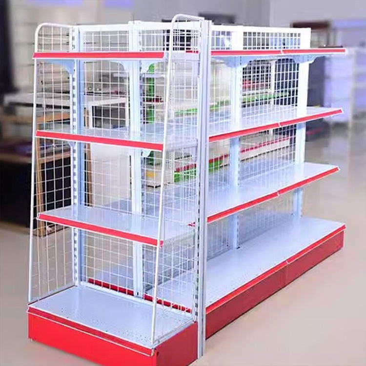 Single-Sided Heavy-Duty Steel Gondola Shelving Light-Duty Supermarket Shelves for Market Use Metallic Material